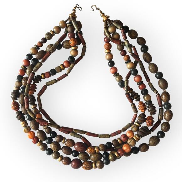 None and/or Unknown Jewelry - Gorgeous forrest tones multi-strand statement necklace